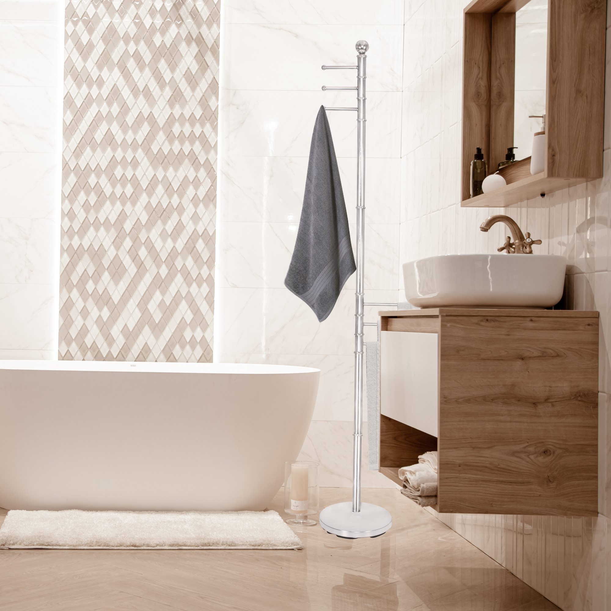  Kúpeľňový stojan na uteráky 6-ramenný, otočný, chróm